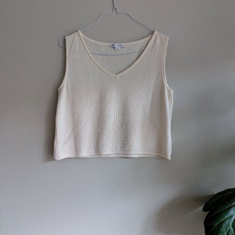 Creme Knit St. John Pointelle Shell